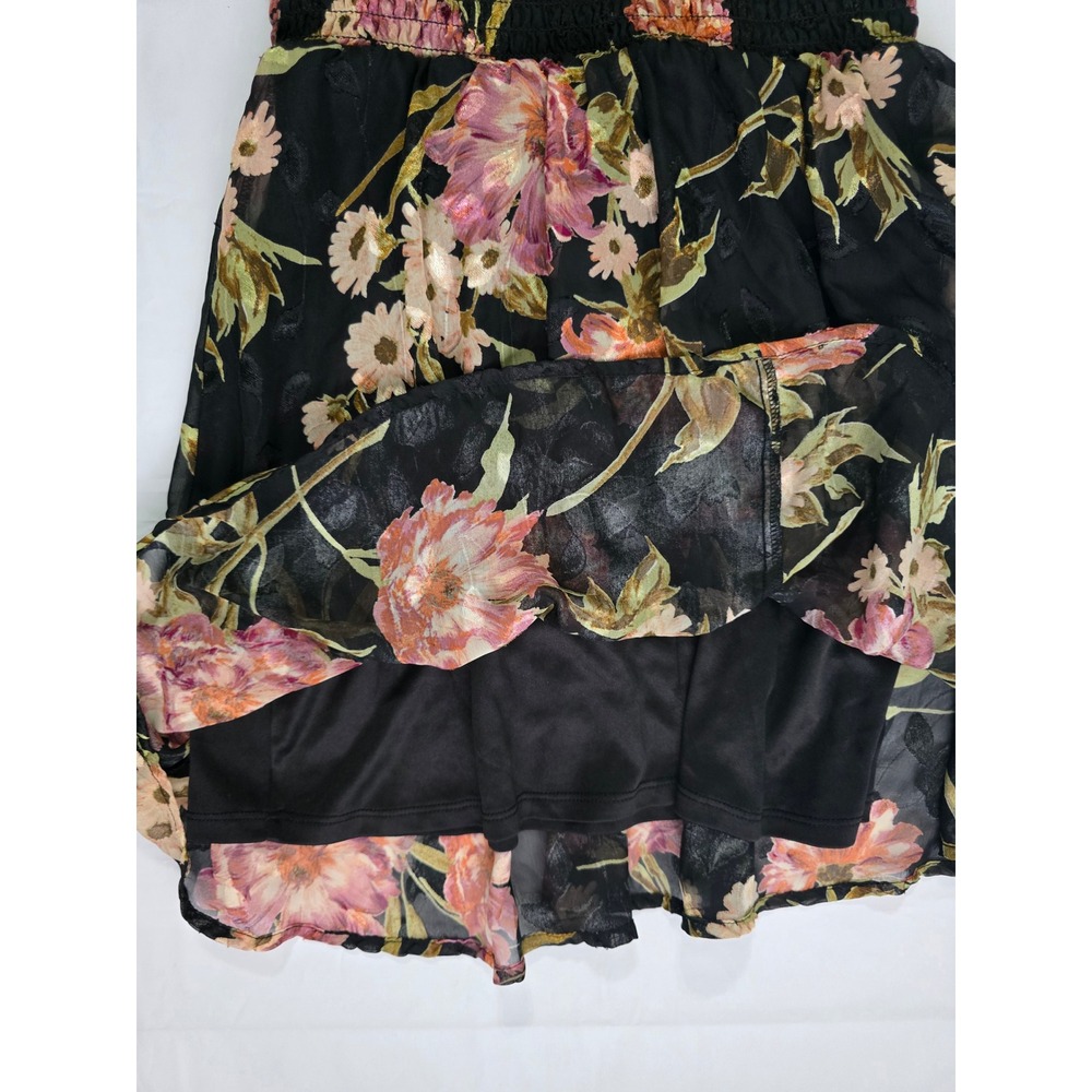 Lily Rose Floral Puff Sleeve Smocked Mini Dress Black Mauve Size Small - Picture 14 of 16